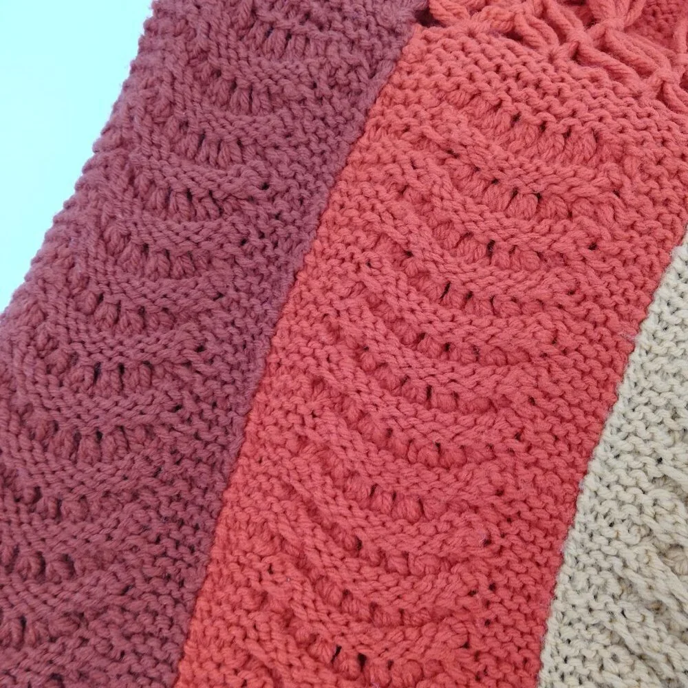 Vintage Shell Crochet Striped Afghan Blanket Throw